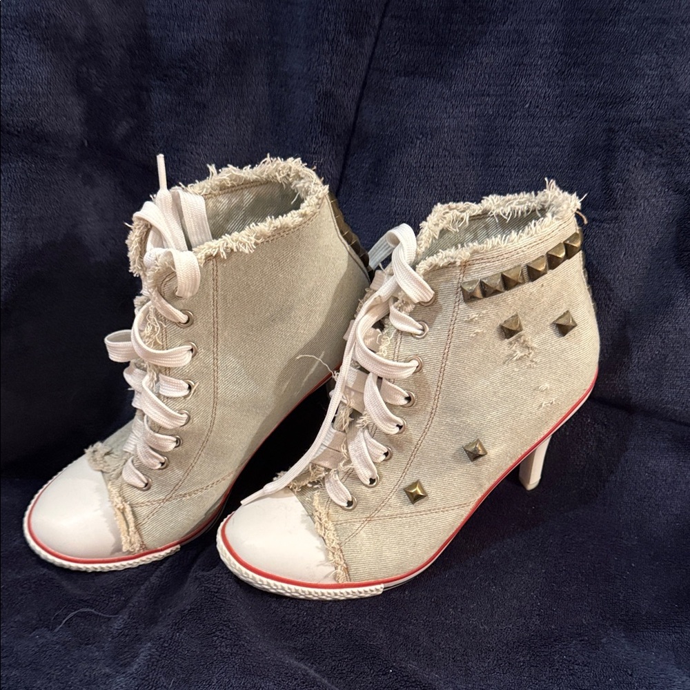 Converse Beige High-Top Heels with Studs